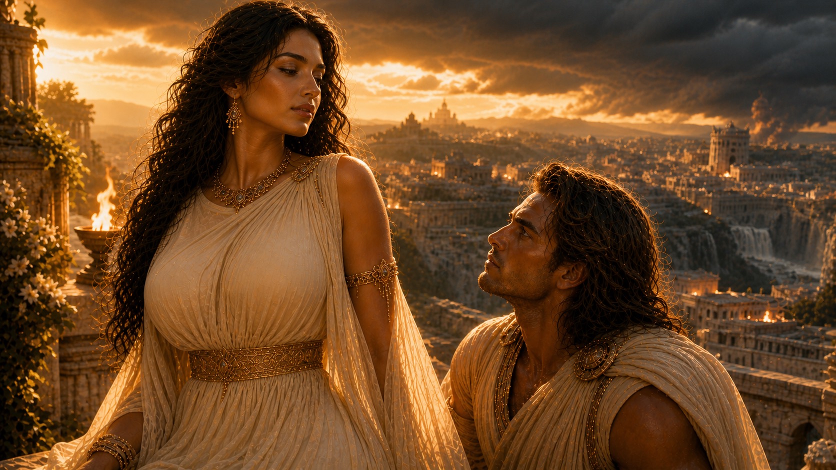 A Watcher gazes upon a daughter of men in golden hour light